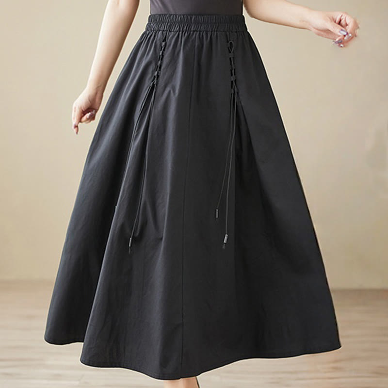 Buddha Stones Summer Casual Pure Color Pleated Design Women's Cotton Skirt - image 16