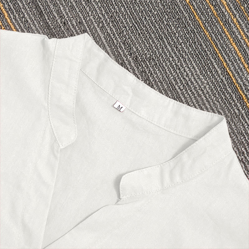 Buddha Stones Summer Casual Plain Breasted Notched Collar Short Sleeve Women's Cotton Linen Shirt - image 32