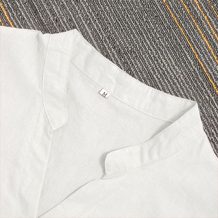 Buddha Stones Summer Casual Plain Breasted Notched Collar Short Sleeve Women's Cotton Linen Shirt - image 32