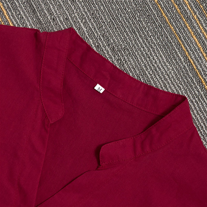 Buddha Stones Summer Casual Plain Breasted Notched Collar Short Sleeve Women's Cotton Linen Shirt - image 68