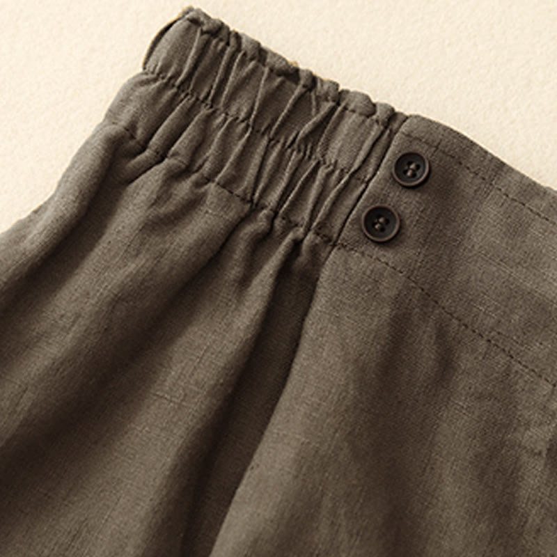 Buddha Stones Summer Casual Pleat Plain Cotton Linen Women's Shorts With Pockets - image 7