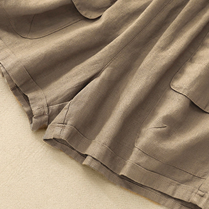 Buddha Stones Summer Casual Plain Cotton Linen Women's Elasti Straight Shorts With Pockets - image 5