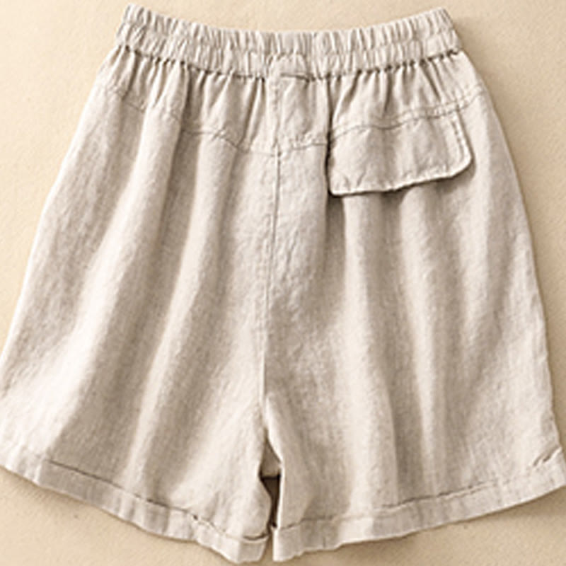 Buddha Stones Summer Casual Plain Cotton Linen Women's Elasti Straight Shorts With Pockets - image 13