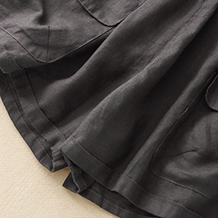 Buddha Stones Summer Casual Plain Cotton Linen Women's Elasti Straight Shorts With Pockets - image 24