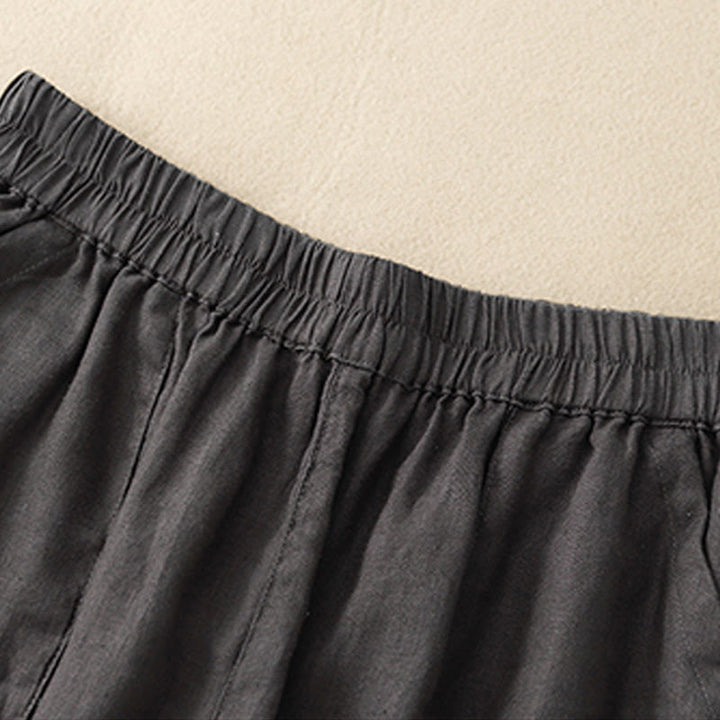 Buddha Stones Summer Casual Plain Cotton Linen Women's Elasti Straight Shorts With Pockets - image 23