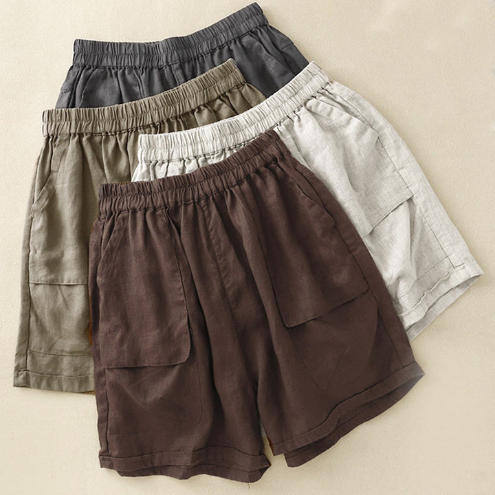 Buddha Stones Summer Casual Plain Cotton Linen Women's Elasti Straight Shorts With Pockets - image 27