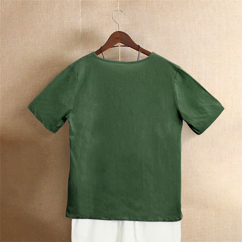 Buddha Stones Casual Summer Pure Color Jacquard Button Crew Neck Women's Short Sleeve T-Shirt - image 6