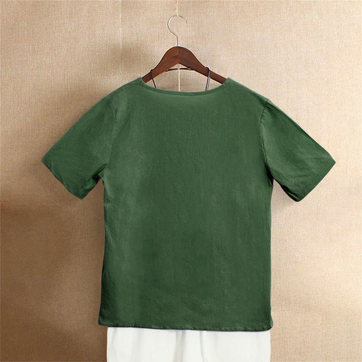 Buddha Stones Casual Summer Pure Color Jacquard Button Crew Neck Women's Short Sleeve T-Shirt - image 6