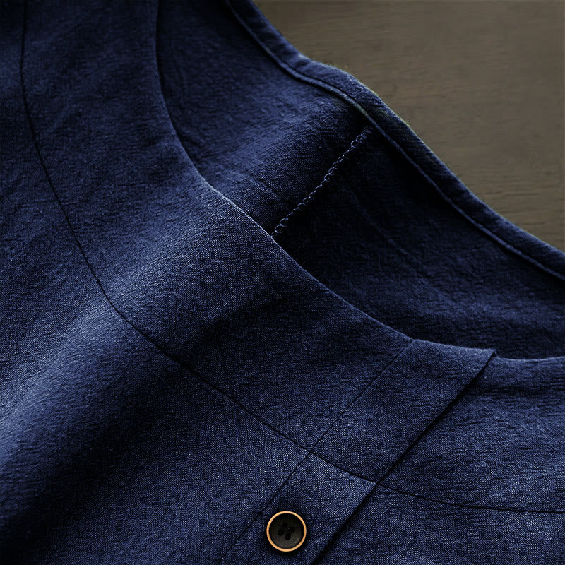 Buddha Stones Casual Summer Pure Color Jacquard Button Crew Neck Cotton Women's Short Sleeve T-Shirt - image 12