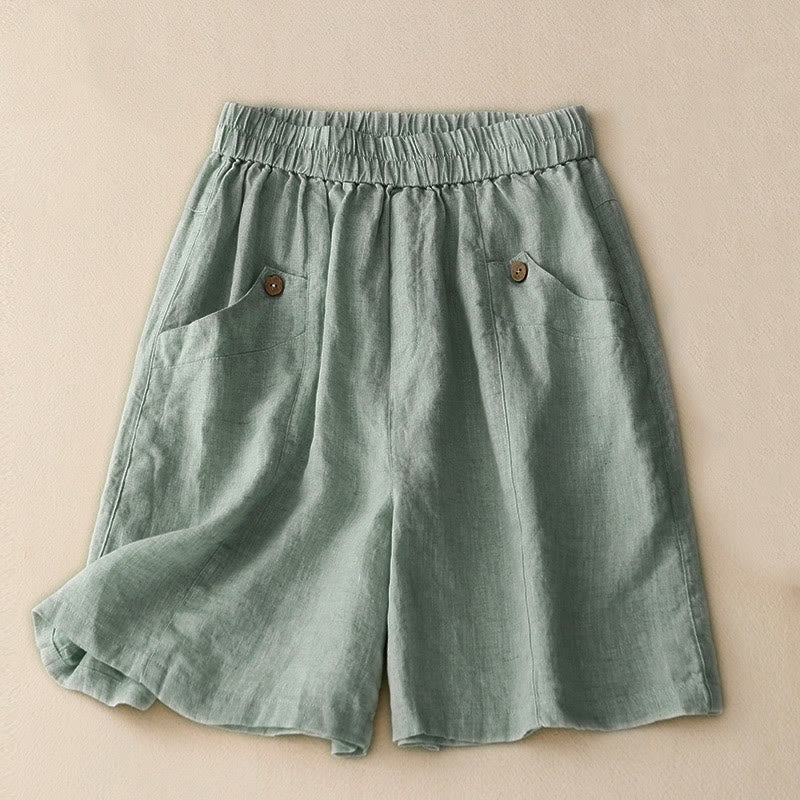 Buddha Stones Summer Casual Buttons Plain Cotton Women's Shorts With Pockets - PowderBlue - US8-10，UK/AU12-14，EU40-42 (2XL) - image 0