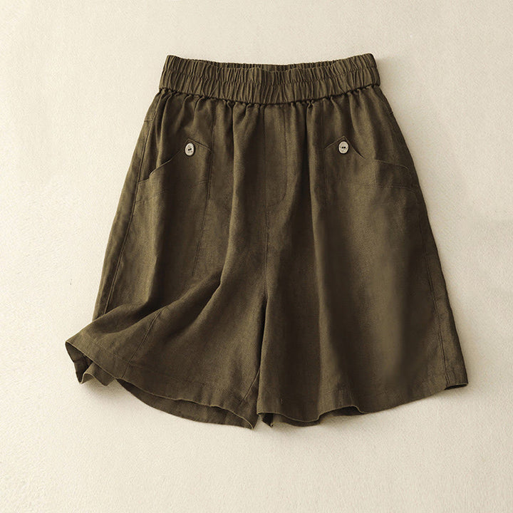 Buddha Stones Summer Casual Buttons Plain Cotton Women's Shorts With Pockets - DarkGoldenrod - US8-10，UK/AU12-14，EU40-42 (2XL) - image 14