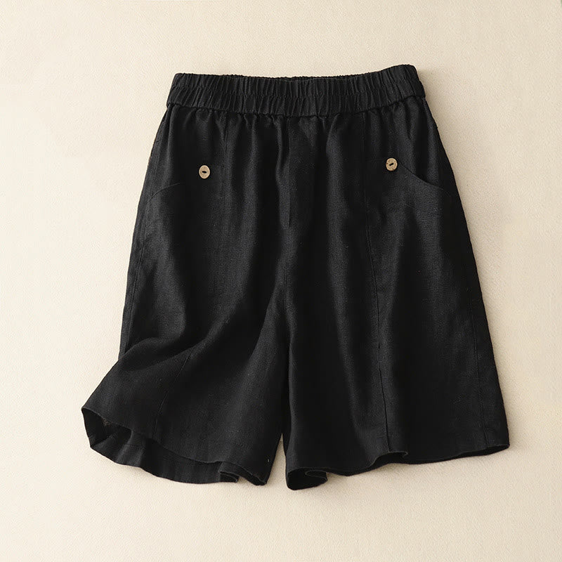 Buddha Stones Summer Casual Buttons Plain Cotton Women's Shorts With Pockets - Black - US8-10，UK/AU12-14，EU40-42 (2XL) - image 20