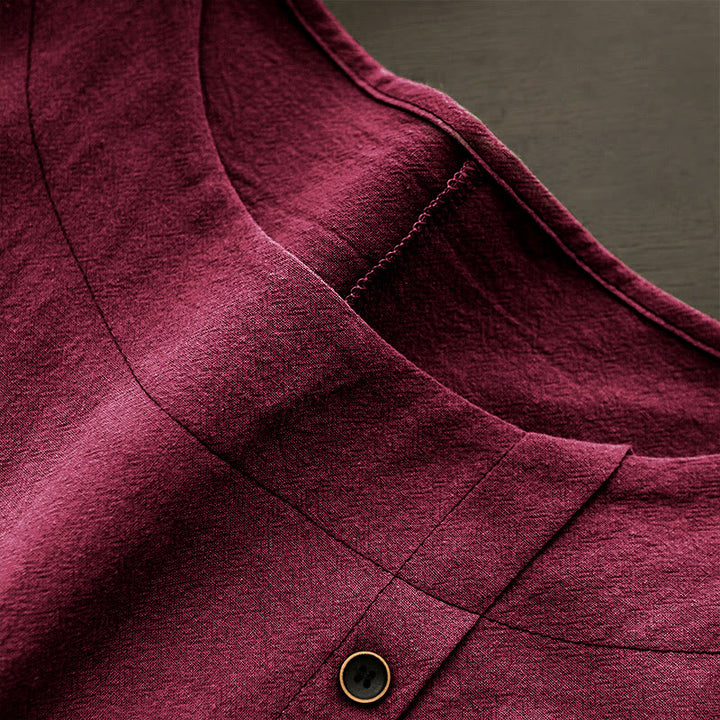 Buddha Stones Casual Summer Pure Color Jacquard Button Crew Neck Cotton Women's Short Sleeve T-Shirt - image 32