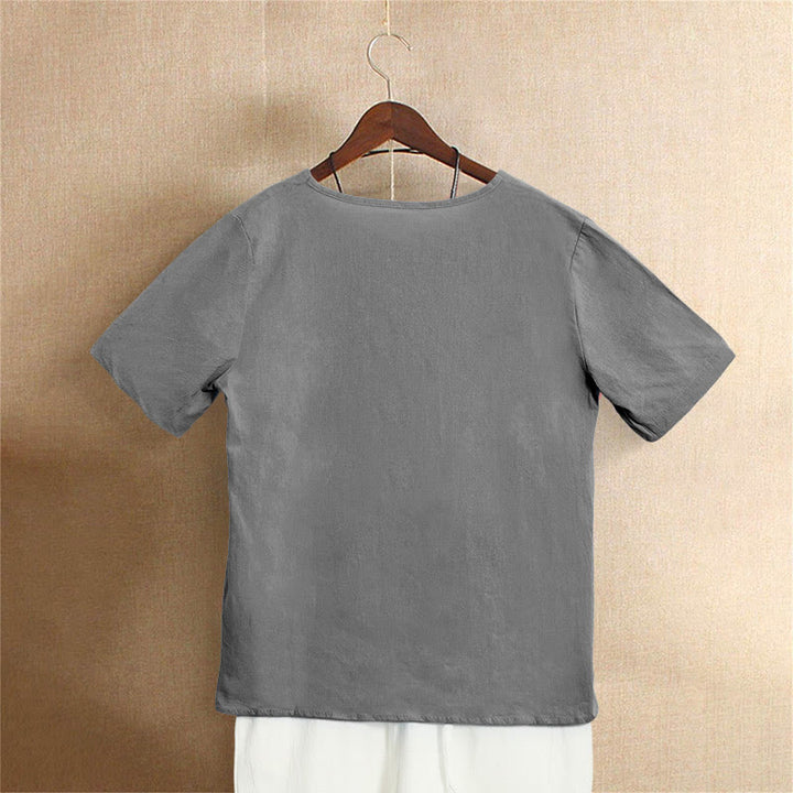 Buddha Stones Casual Summer Pure Color Jacquard Button Crew Neck Women's Short Sleeve T-Shirt - image 56