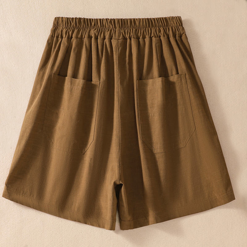 Buddha Stones Summer Casual Elastic Waist Plain Women's Polyester Shorts With Pockets - image 1