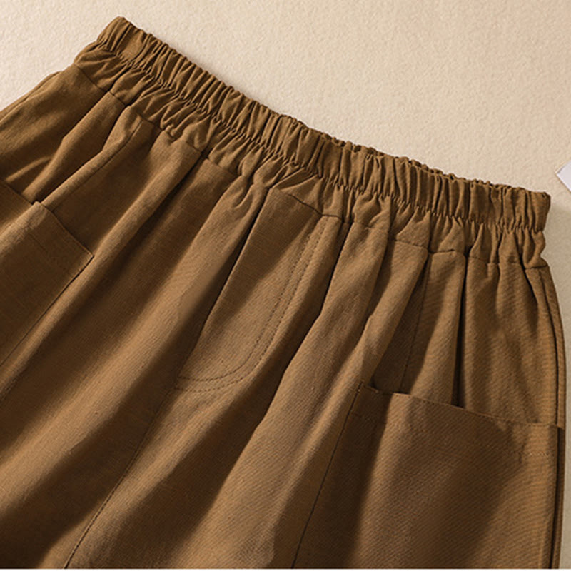 Buddha Stones Summer Casual Elastic Waist Plain Women's Polyester Shorts With Pockets - image 5