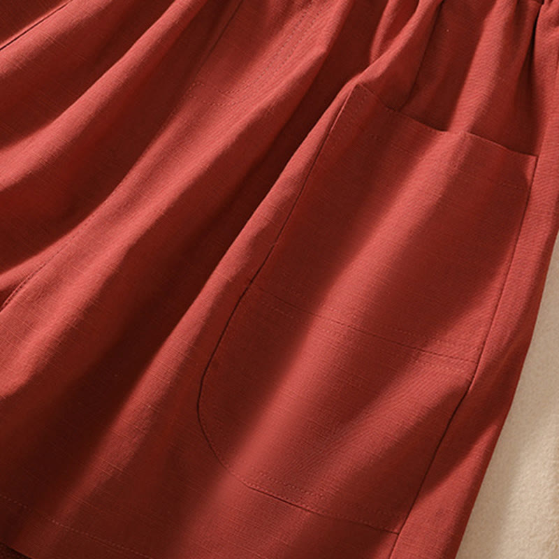 Buddha Stones Summer Casual Elastic Waist Plain Women's Polyester Shorts With Pockets - image 21