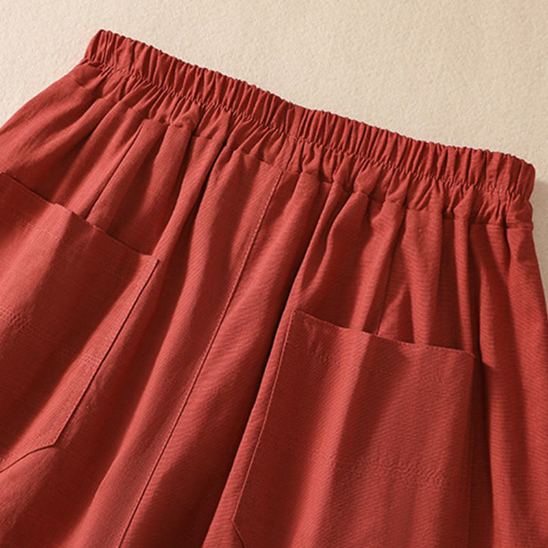 Buddha Stones Summer Casual Elastic Waist Plain Women's Polyester Shorts With Pockets - image 25