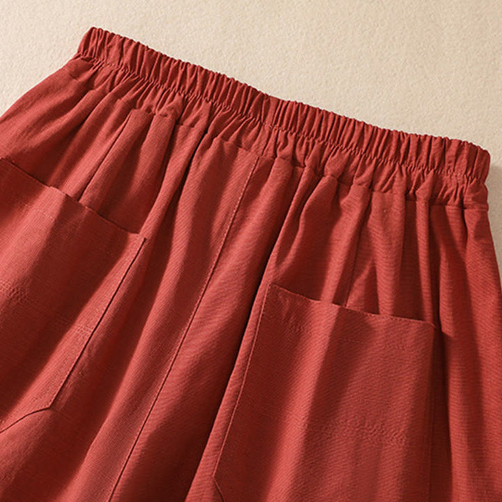 Buddha Stones Summer Casual Elastic Waist Plain Women's Polyester Shorts With Pockets - image 25