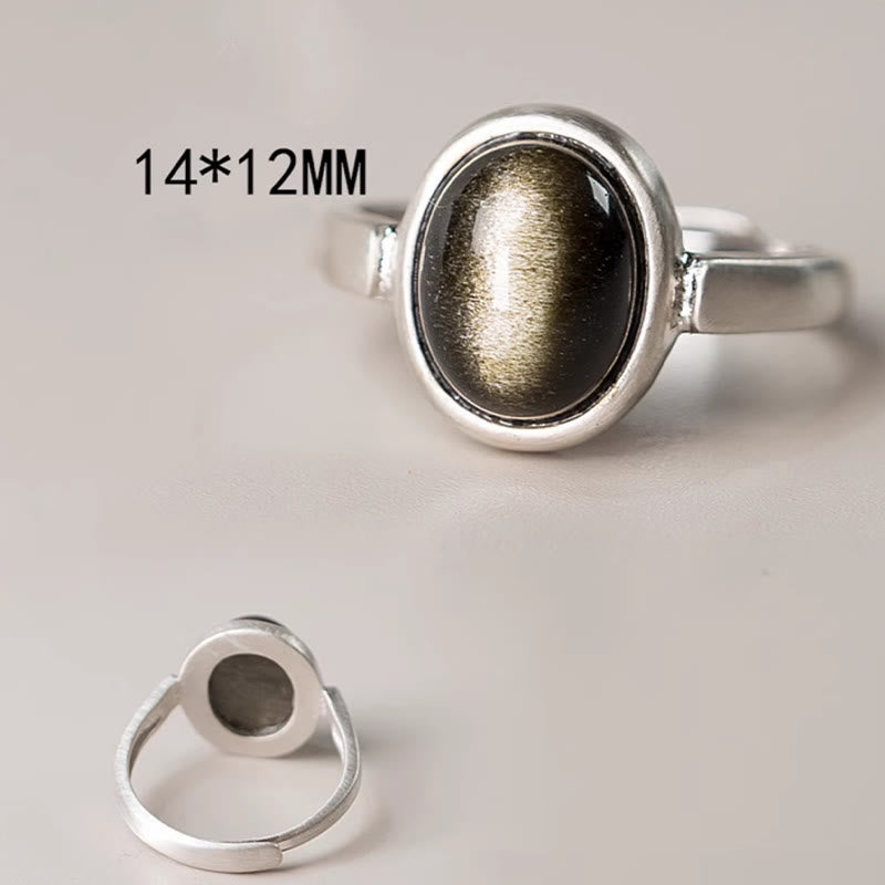 Buddha Stones Natural 925 Sterling Silver Gold Sheen Obsidian Adjustable Wealth Ring - image 3