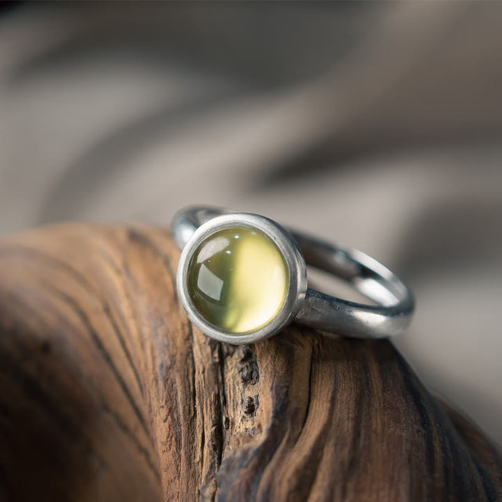 Buddha Stones Natural 925 Sterling Silver Prehnite Citrine Adjustable Happiness Ring - B Style(About 9*9mm) - image 3