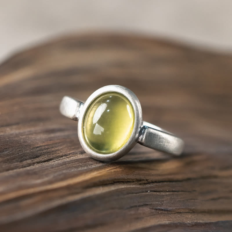Buddha Stones Natural 925 Sterling Silver Prehnite Citrine Adjustable Happiness Ring - image 1