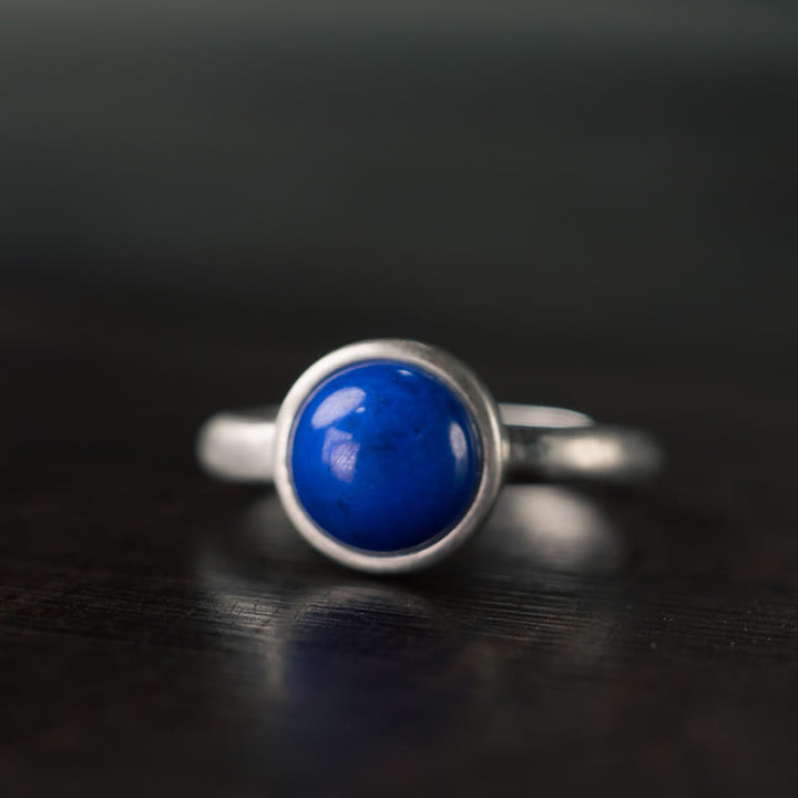 Buddha Stones Natural 925 Sterling Silver Lazurite Lapis Lazuli Turquoise Adjustable Balance Ring - A Style(About 9*9mm) - image 0