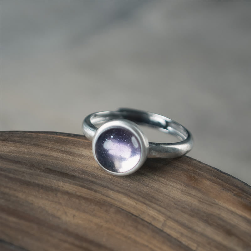 Buddha Stones Natural 925 Sterling Silver Amethyst Adjustable Balance Ring - image 1