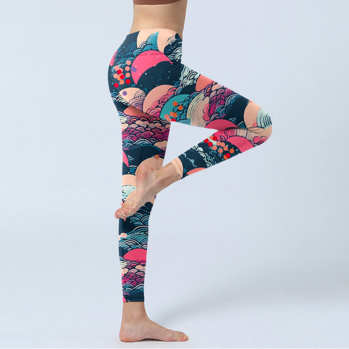 Buddha Stones Colorful Ocean Waves Print Gym Leggings Women's Yoga Pants - image 3