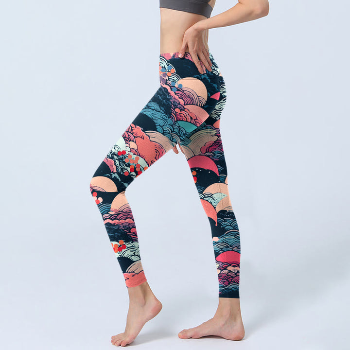 Buddha Stones Colorful Ocean Waves Print Gym Leggings Women's Yoga Pants - image 2