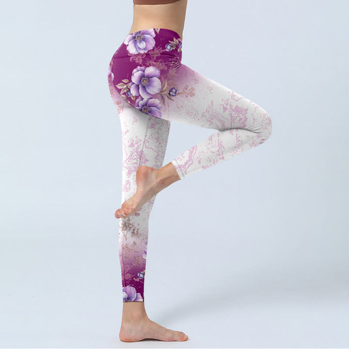 Buddha Stones Purple Floral Print Gym Leggings Women's Yoga Pants - image 3