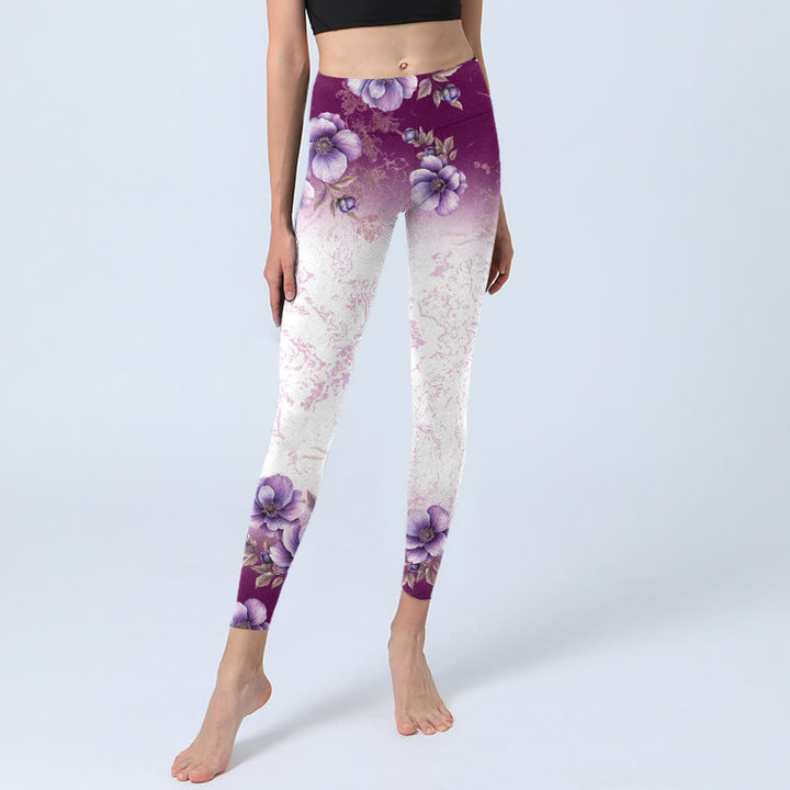 Buddha Stones Purple Floral Print Gym Leggings Women's Yoga Pants - image 6