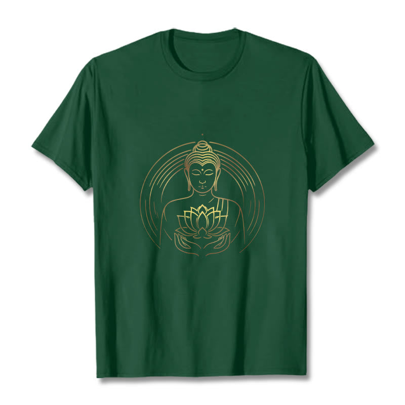 Buddha Stones Golden Buddha Holding A Lotus Flower Tee T-shirt - ForestGreen - 2XL - image 11
