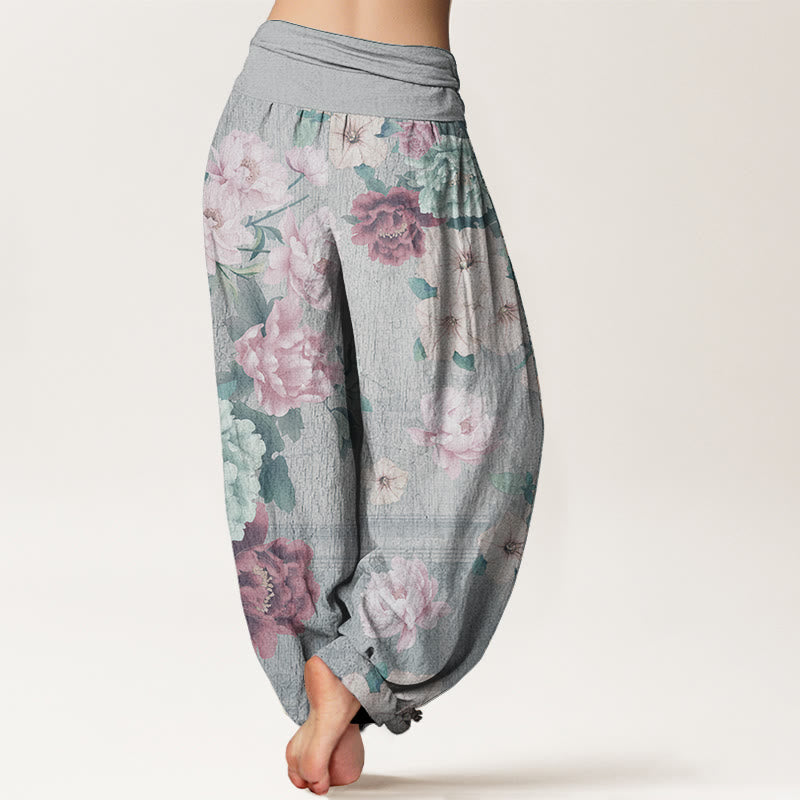 Buddha Stones Pure Cotton Casual Peony Flower Women's Elastic Waist Harem Pants - image 1