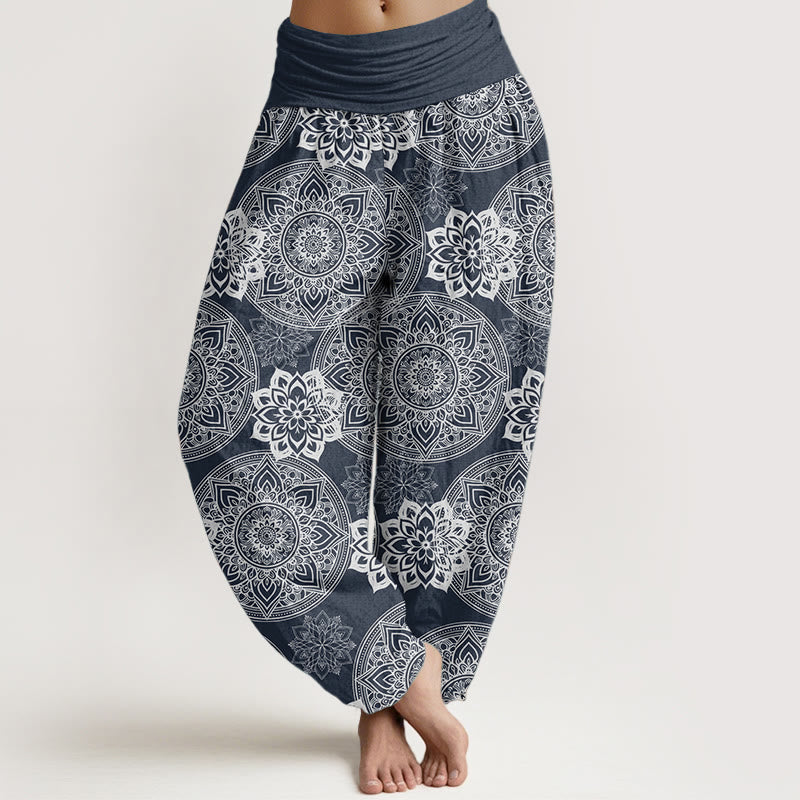 Buddha Stones Pure Cotton Casual Round Mandala Flower Design Women's Elastic Waist Harem Pants - SteelBlue - US22，UK/AU26，EU54 (6XL) - image 0