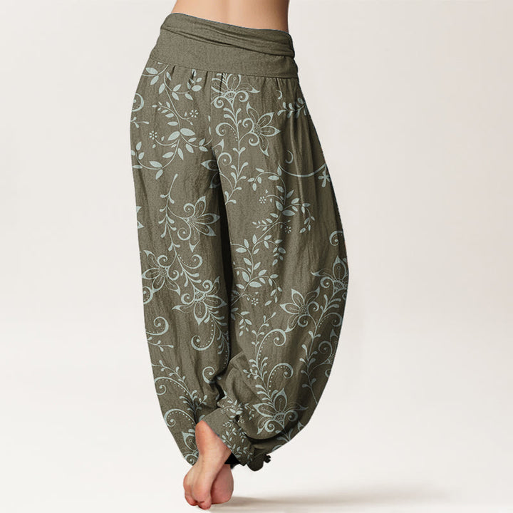 Buddha Stones Pure Cotton Casual Flowers Vine Design Women's Elastic Waist Harem Pants - image 6
