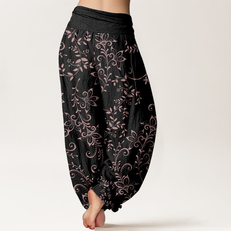 Buddha Stones Pure Cotton Casual Flowers Vine Design Women's Elastic Waist Harem Pants - image 9