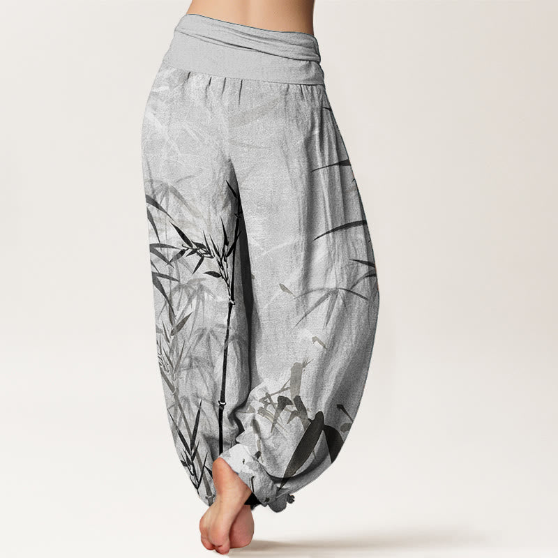Buddha Stones Pure Cotton Casual Bamboo Leaves Women's Elastic Waist Harem Pants - image 1