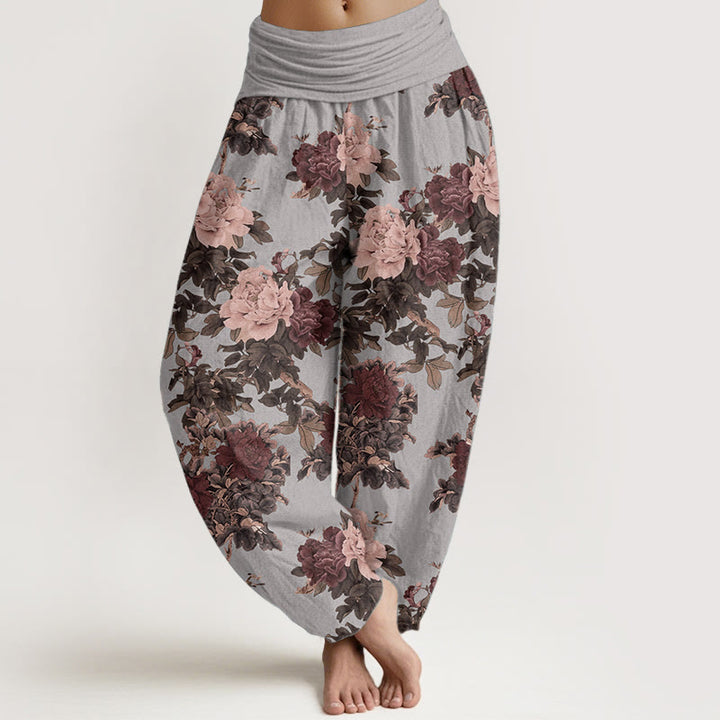 Buddha Stones Pure Cotton Casual Lush Peony Flowers Leaf Pattern Women's Elastic Waist Harem Pants - LightSteelBlue - US22，UK/AU26，EU54 (6XL) - image 5