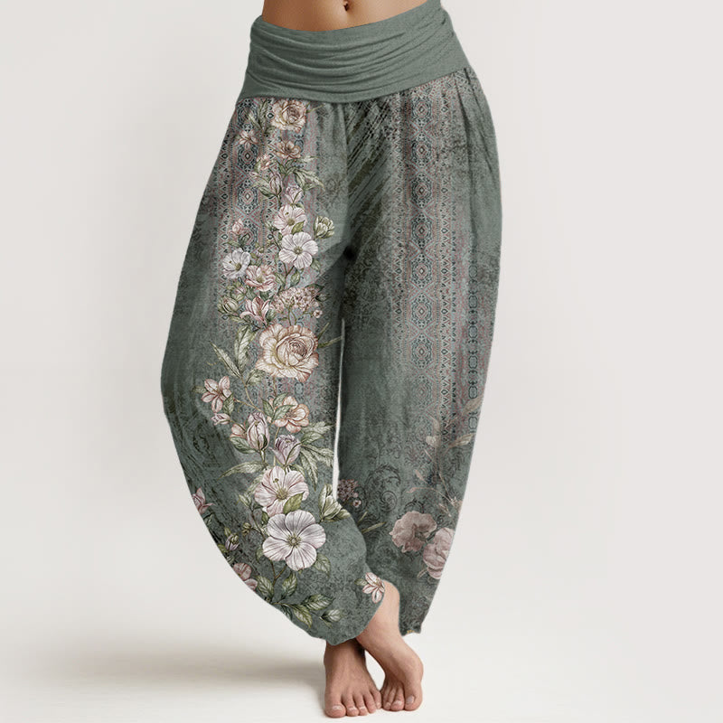 Buddha Stones Pure Cotton Ethnic Floral Ethnic Totem Pattern Women's Elastic Waist Harem Pants - MediumSeaGreen - US22，UK/AU26，EU54 (6XL) - image 0