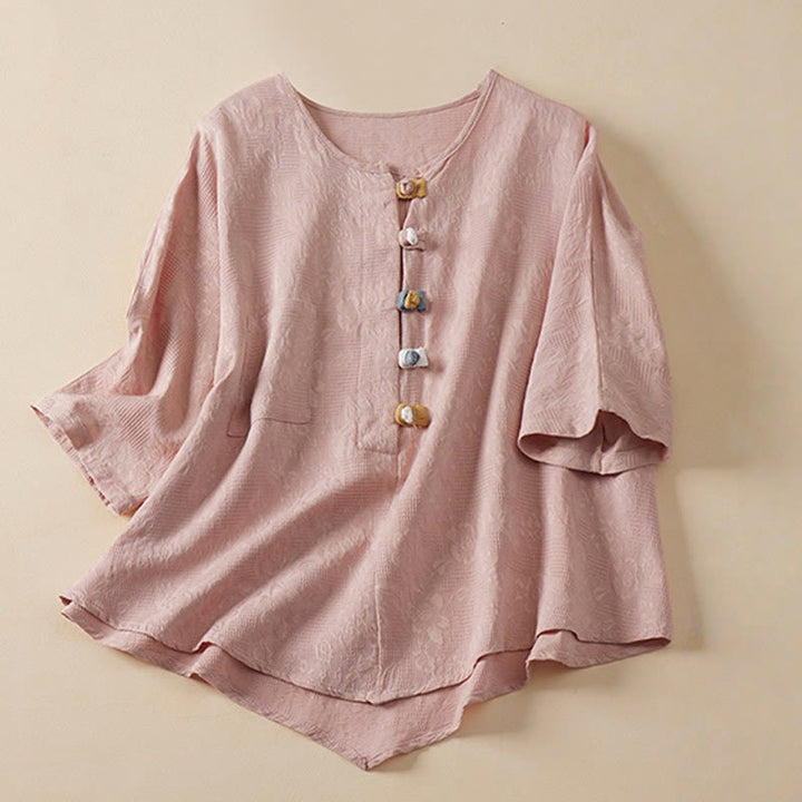 Buddha Stones Casual Flower Colorful Frog Button Half Sleeve Women's Shirt - Pink - US8-10，UK/AU12-14，EU40-42 (2XL) - image 4