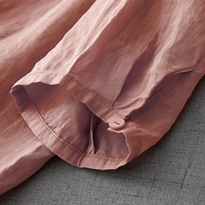 Buddha Stones Artistic Pure Color Embroiderd Front Button Design Women's Cotton Half Sleeve Shirt Cardigan - image 5