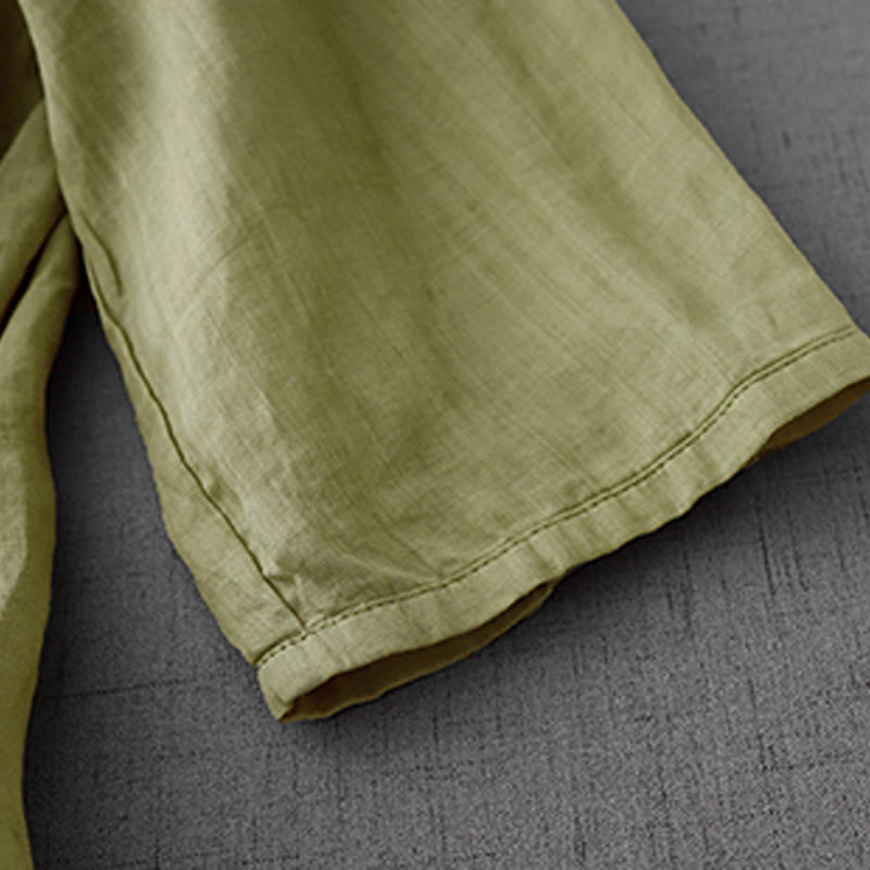 Buddha Stones Artistic Pure Color Embroidered Front Button Design Women's Cotton Half Sleeve Shirt Cardigan - image 21