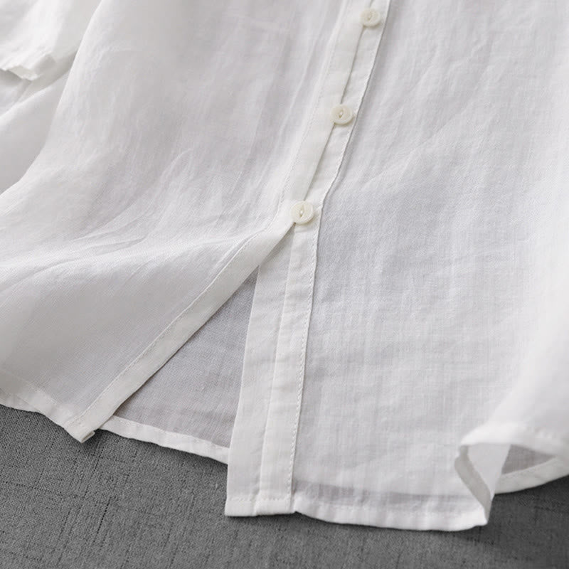 Buddha Stones Artistic Pure Color Embroidered Front Button Design Women's Cotton Half Sleeve Shirt Cardigan - image 13