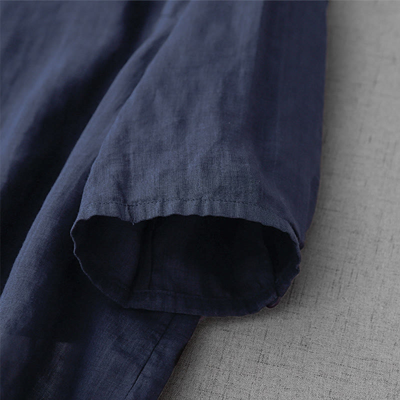 Buddha Stones Artistic Pure Color Embroidered Front Button Design Women's Cotton Half Sleeve Shirt Cardigan - image 23