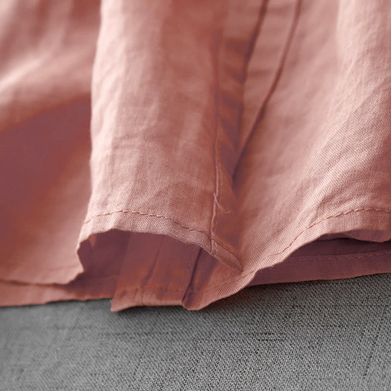 Buddha Stones Artistic Pure Color Embroidered Front Button Design Women's Cotton Half Sleeve Shirt Cardigan - image 6