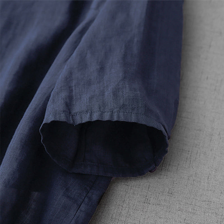 Buddha Stones Artistic Pure Color Embroiderd Front Button Design Women's Cotton Half Sleeve Shirt Cardigan - image 23