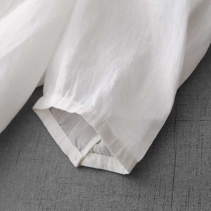 Buddha Stones Artistic Pure Color Embroiderd Front Button Design Women's Cotton Half Sleeve Shirt Cardigan - image 14