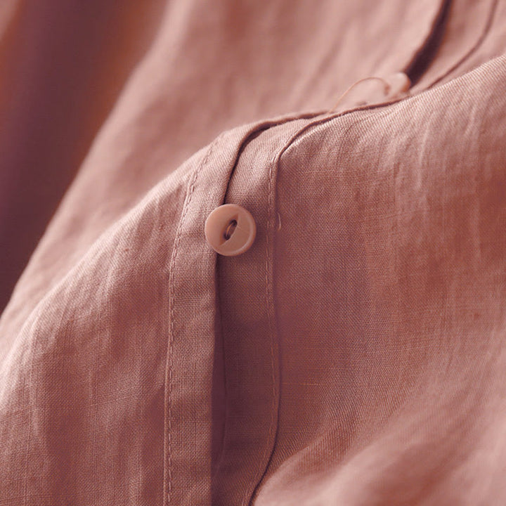 Buddha Stones Artistic Pure Color Embroiderd Front Button Design Women's Cotton Half Sleeve Shirt Cardigan - image 4