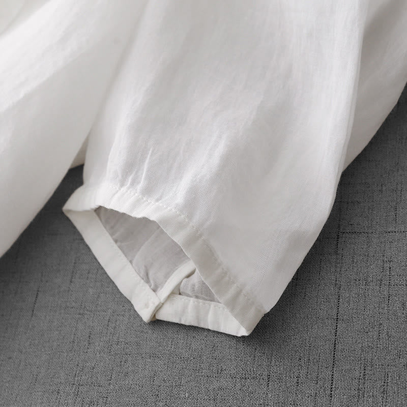 Buddha Stones Artistic Pure Color Embroidered Front Button Design Women's Cotton Half Sleeve Shirt Cardigan - image 14